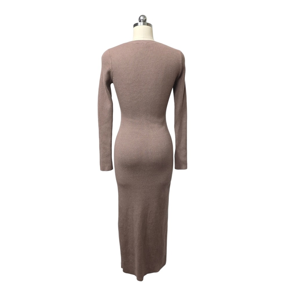 Abercrombie & Fitch Ribbed Knit Maxi Dress Side Slit Soft Taupe Tan Size Small - Picture 2 of 9